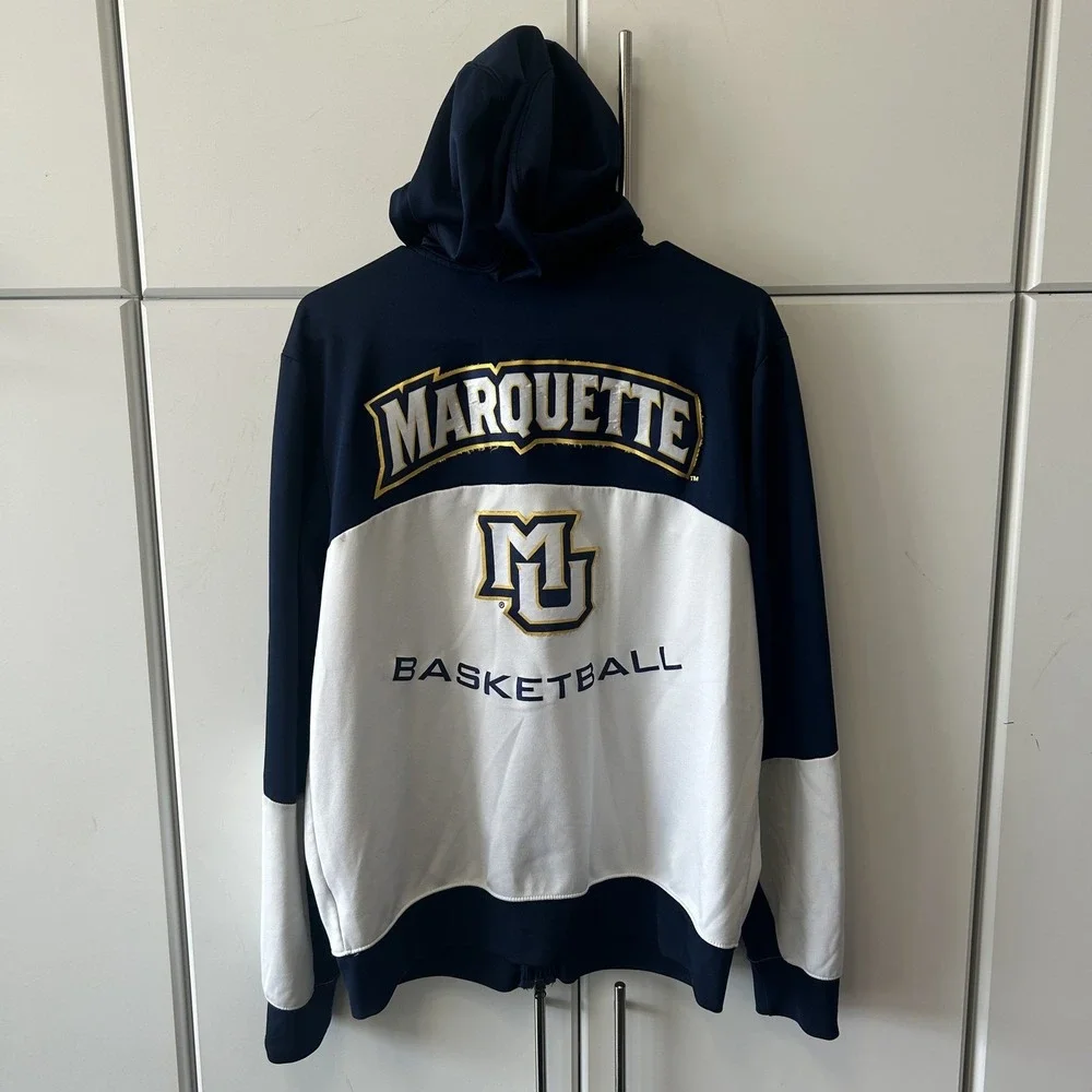 Jordan Marquette Golden Eagles Basketball Therma-FIT Full Zip Hoodie Navy M